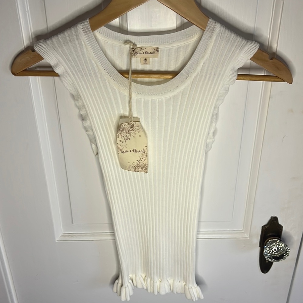 Hem & Thread Cream Tank With Ruffle Edge